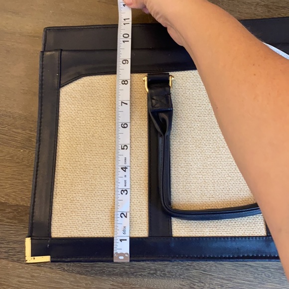 Blue and linen work bag. Gold accents. - Picture 10 of 10